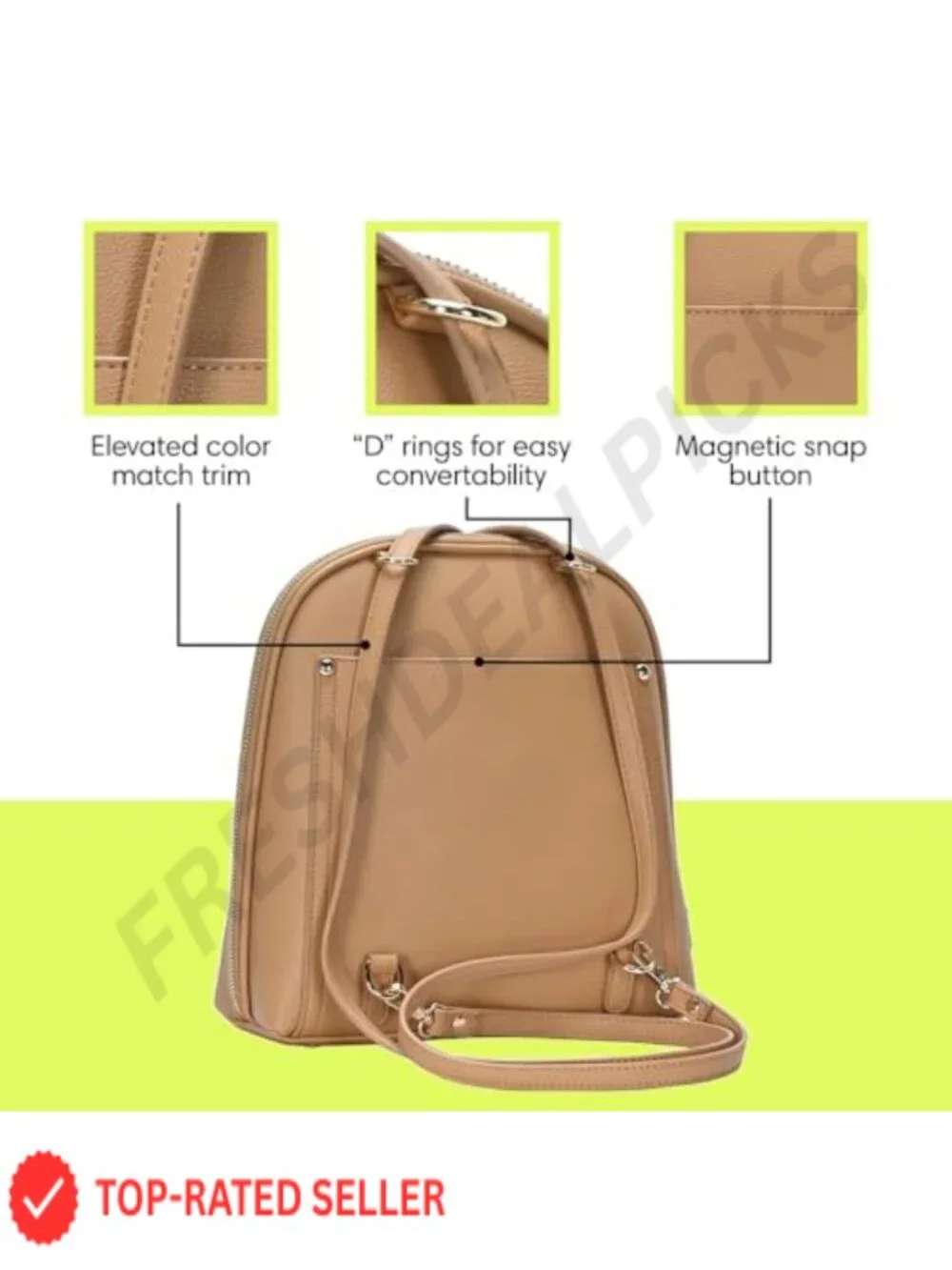 Vegan Leather Convertible Backpack Purse for Women, Shoulder Bag or Backpack